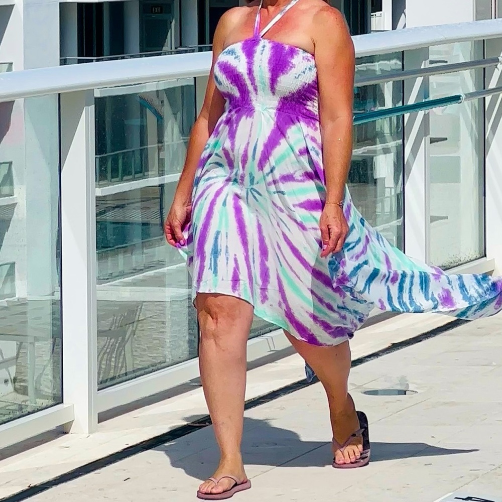Purple/Blue Tie Dye Holter Top Dress.